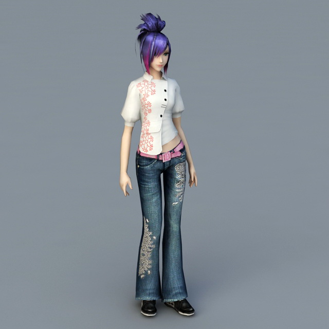Emo Girl with Blue Hair 3d rendering