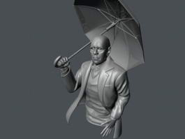 Old Man Bust with Umbrella 3d model preview