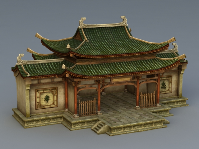 Chinese Ancestral Hall 3d rendering
