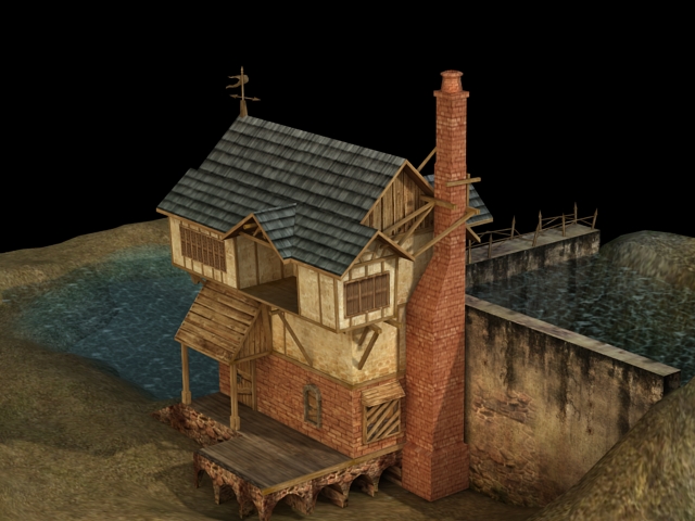Water Wheel House 3d rendering
