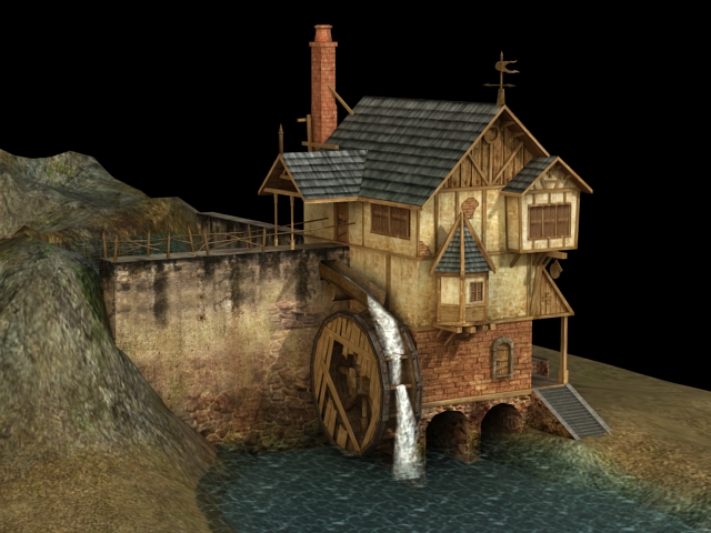 Water Wheel House 3d rendering
