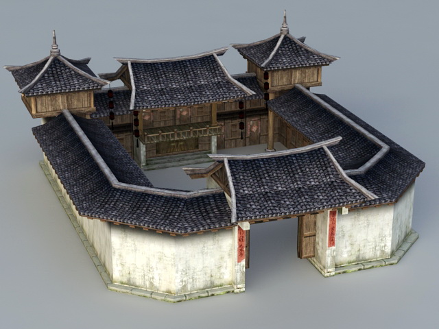 Rich Traditional Chinese Courtyard House 3d rendering