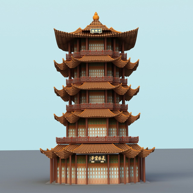 Yellow Crane Tower 3d rendering