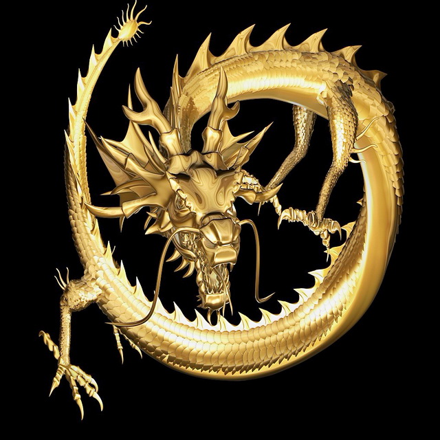 Animated Gold Dragon 3d rendering. 