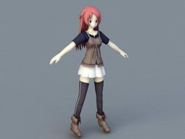 Red Haired Anime Girl 3d model preview