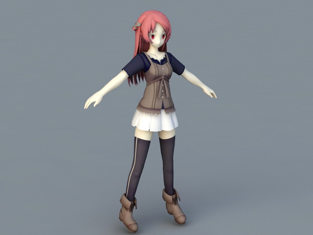 Red Haired Anime Girl 3d rendering