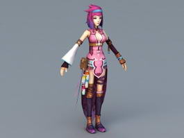 Beautiful Warrior Anime Girl 3d model preview