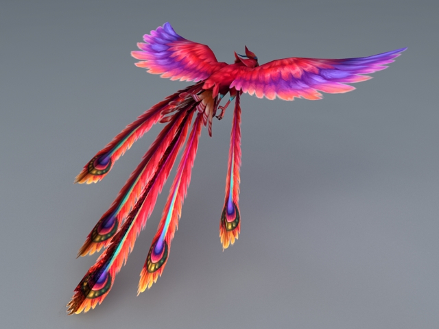 Red and Purple Phoenix 3d rendering