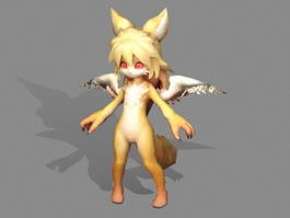 Anime Fox Girl with Wings 3d model preview