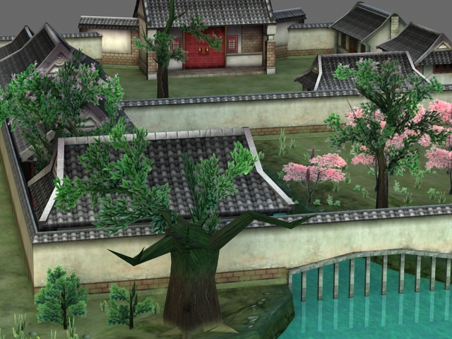 Ancient Chinese Courtyard House 3d rendering