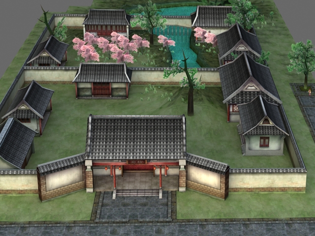 Ancient Chinese Courtyard House 3d rendering