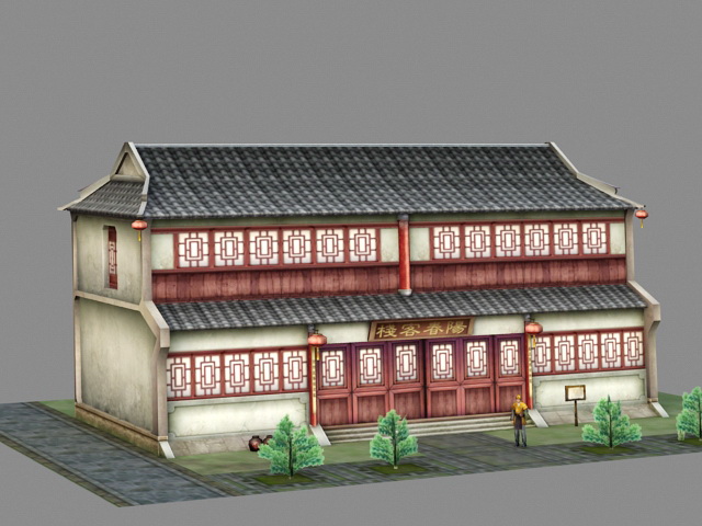 Ancient Chinese Inn Tavern 3d rendering
