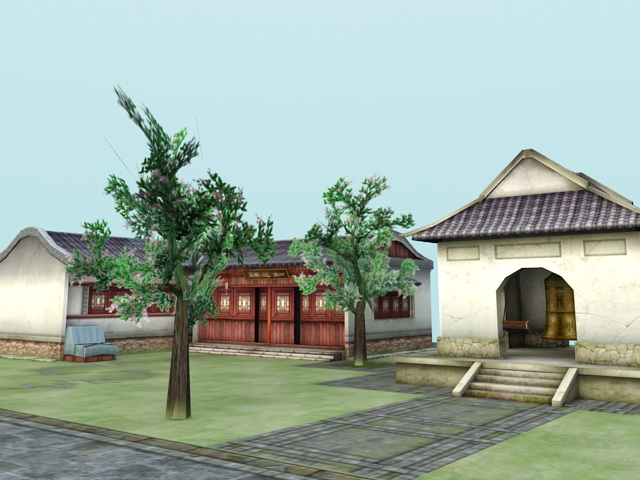 Ancient China Structures 3d rendering