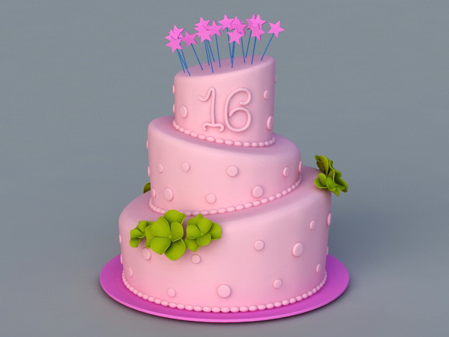 Sweet 16 Birthday Cake 3d rendering
