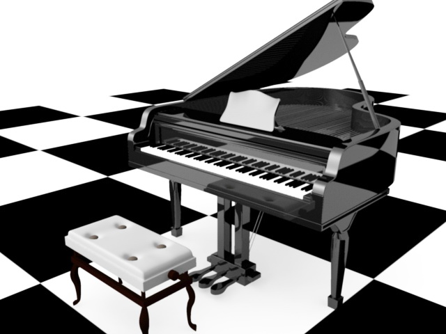 Piano and Stool 3d rendering