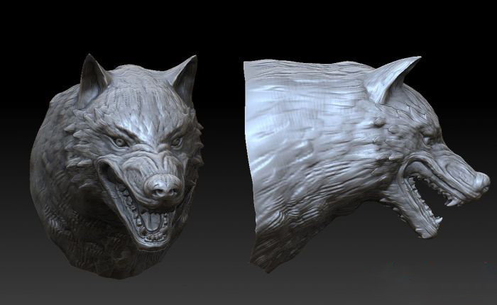 Wolf Head Sculpture 3d rendering