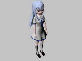 Anime Girl with Blue Hair 3d model preview