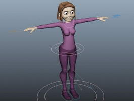 Woman Cartoon Character Rig 3d model preview