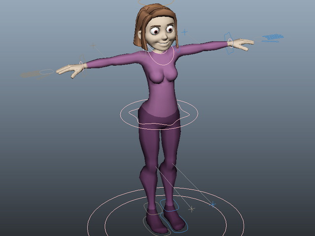 Woman Cartoon Character Rig 3d rendering