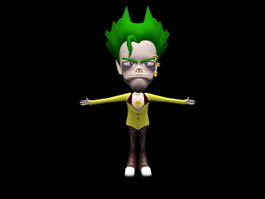 Cartoon Man with Green Hair 3d model preview