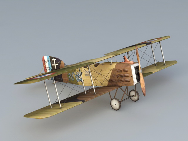 WW1 Breguet 14 French Biplane Bomber 3d rendering