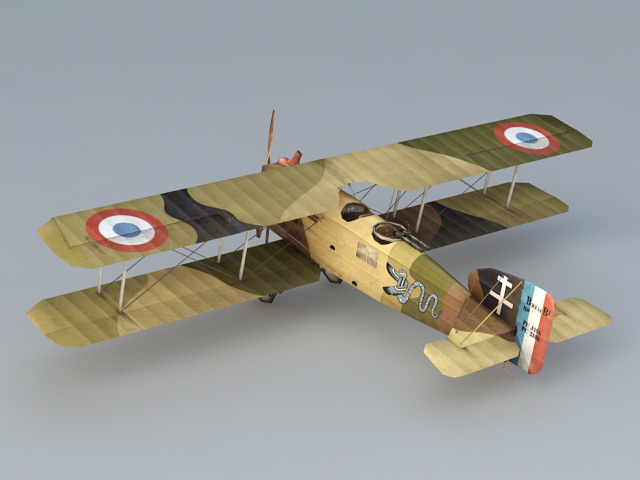 WW1 Breguet 14 French Biplane Bomber 3d rendering