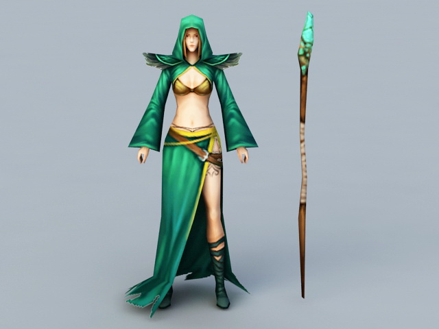 Female Mage with Staff 3d rendering