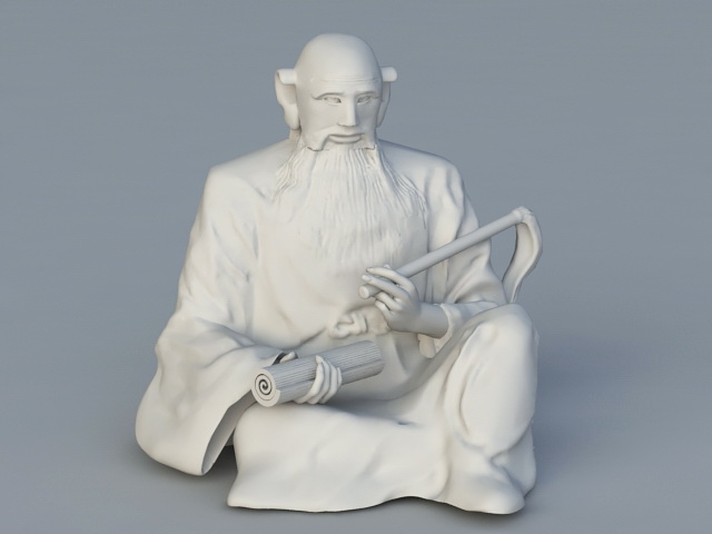 Ancient Chinese Old Man Statue 3d rendering