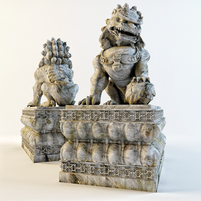 Chinese Stone Lion Statue 3d rendering