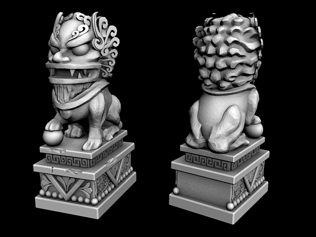 Stone Lion Statues 3d rendering