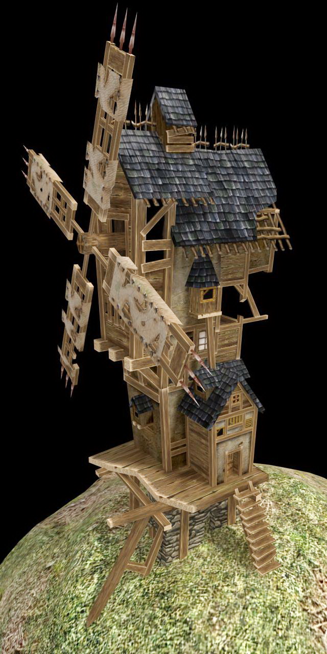 Medieval Windmill 3d rendering