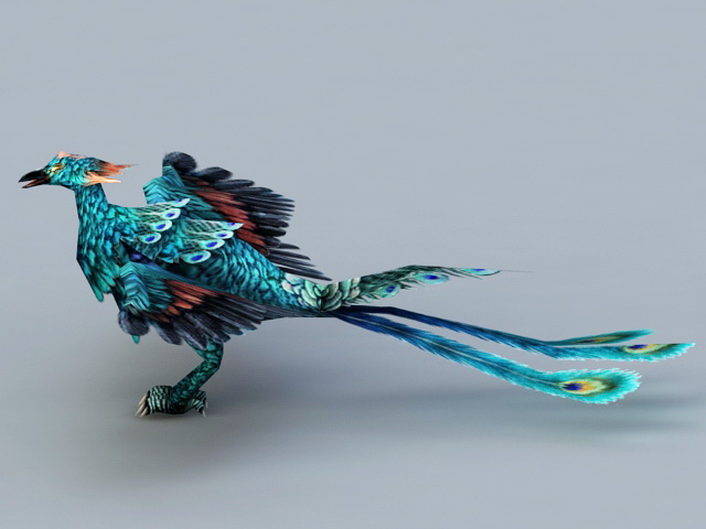 Blue Peacock Phoenix 3d rendering