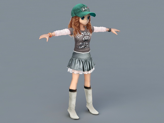 Athletic Anime Girl 3d rendering