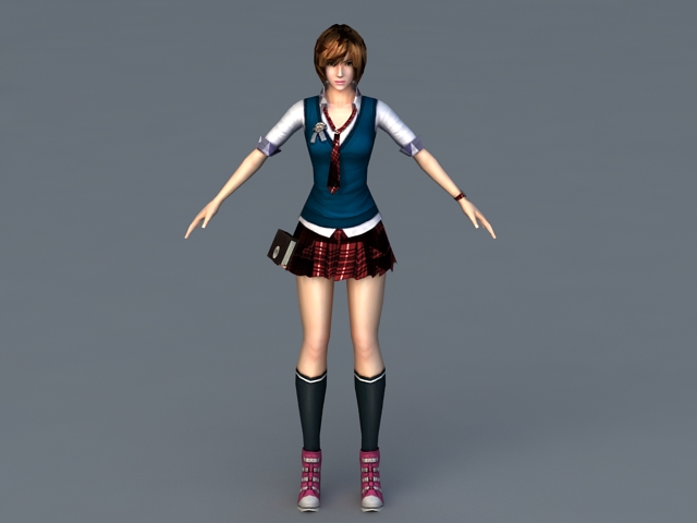 Anime High School Girl Rig 3d rendering
