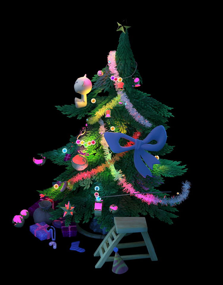 Christmas Tree with Presents 3d rendering