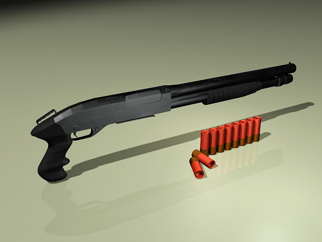 Shotgun and Bullets 3d rendering