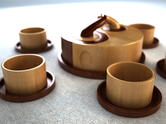 Classic Wooden Tea Set 3d rendering