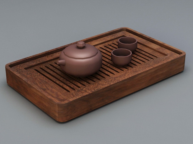 Chinese Wooden Tea Set 3d rendering