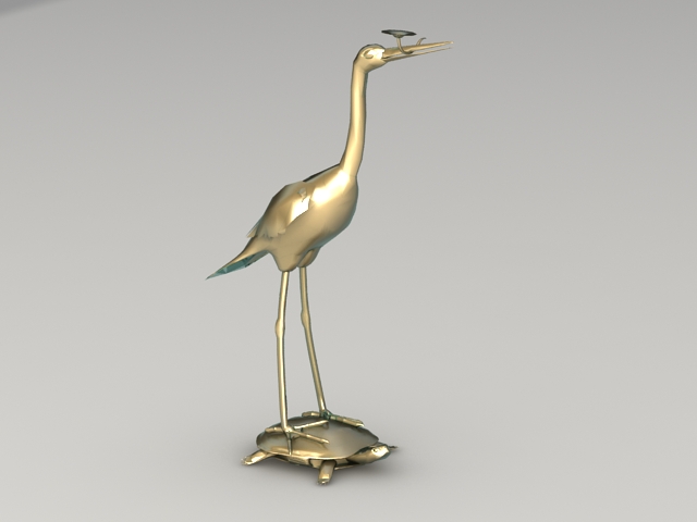 Brass Crane Statue 3d rendering