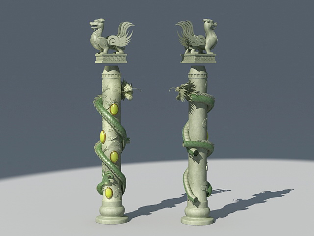 Chinese Dragon Pillar Column 3d rendering