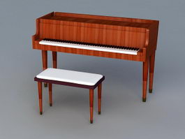 Upright Piano and Stool 3d preview