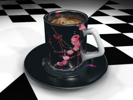 Black Coffee Cup and Saucer 3d model preview