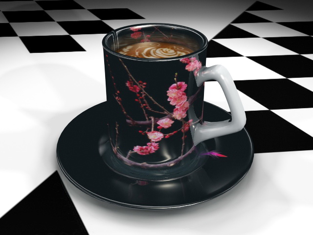 Black Coffee Cup and Saucer 3d rendering