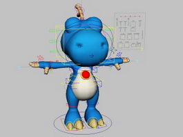 Rigged Blue Dinosaur Cartoon 3d model preview