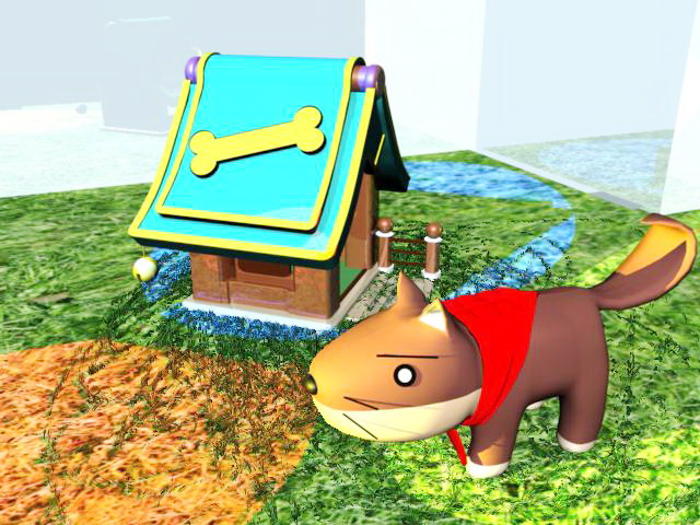 Cartoon Dog and Kennel 3d rendering