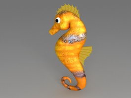Yellow Underwater Seahorse Cartoon 3d model preview