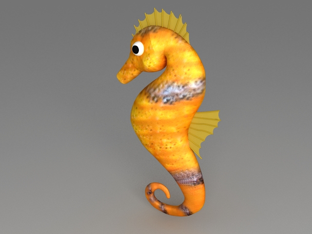 Yellow Underwater Seahorse Cartoon 3d rendering