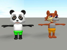 Cartoon Panda and Wolf 3d model preview