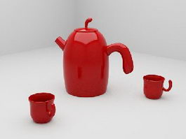 Red Tea Sets 3d model preview