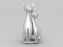 Cat Couple Lovers Figurine 3d model preview